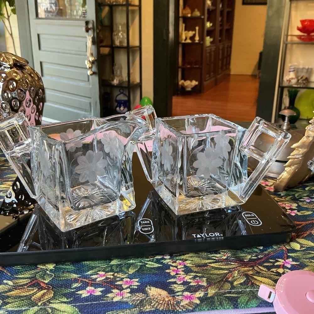 Heisey Glass Crystal Clear Quator Sugar & Creamer #355 Etch Elegant Glass